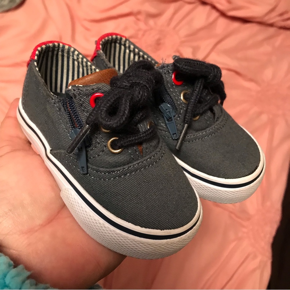 Poll Parrot Ahoy Toddler Aloha Nautical Theme Canvas Shoes Lace & Zip Navy sz 4M